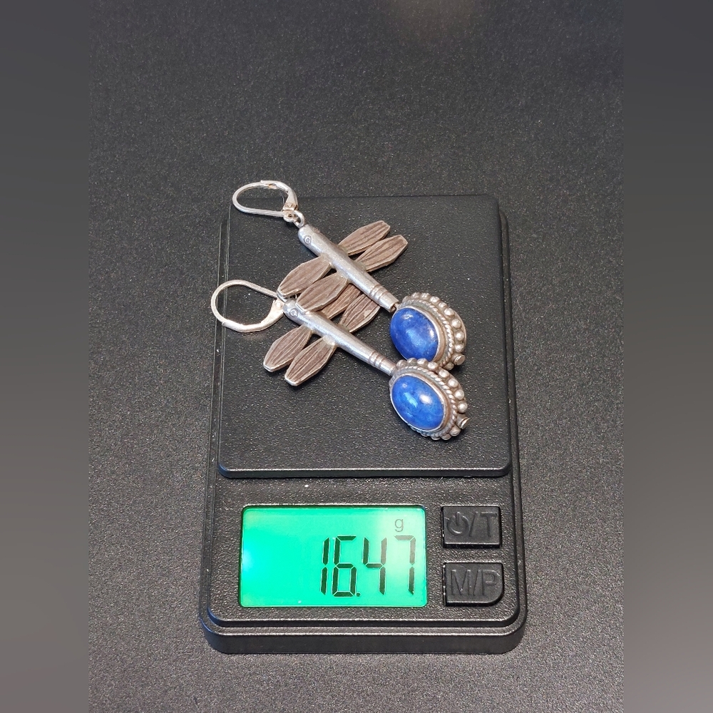 Vintage Sterling Silver Lapis Dragonfly Earrings Double-Sided Rotating Design - Picture 10 of 11